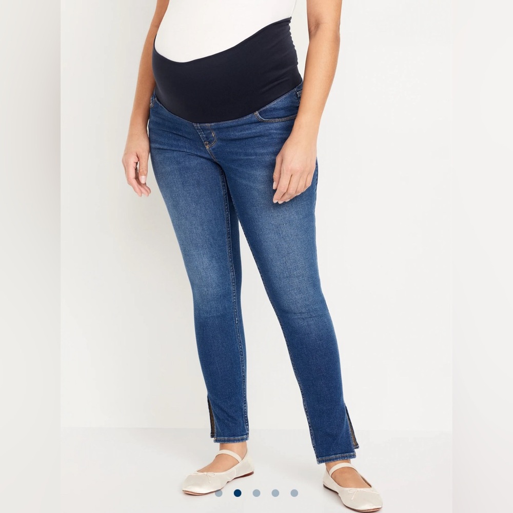 Maternity Rollover-Panel Side-Slit 360° Stretch Skinny Jeans